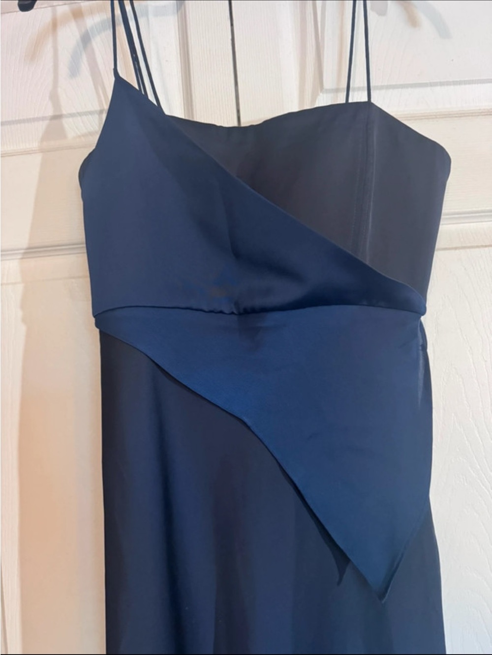 Elegant Navy Slip Dress with Asymmetric Draped Detail